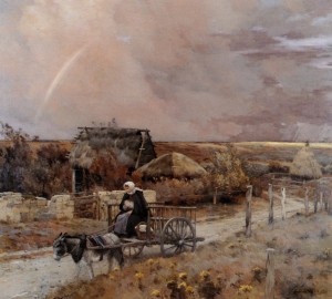 A woman in a carrige